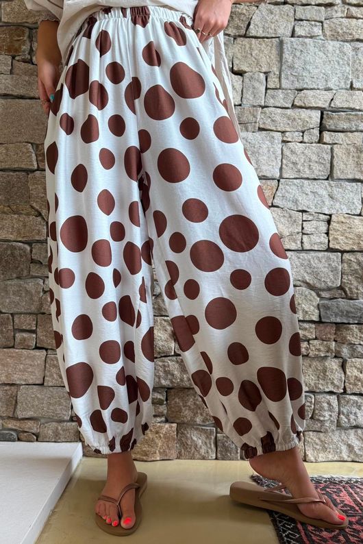 Basso Big Dot Balloon Cuff Pant White & Chocolate